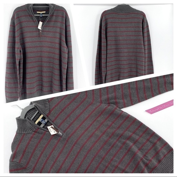 Prince & Fox Gray/Wine Zipper Pull Men’s Sweater - Picture 1 of 9